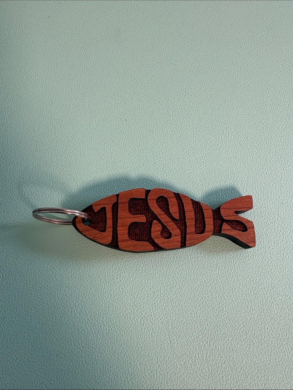 Jesus Ichthys Fish Wooden Keychain, Religious Keychain, Wood Keychain